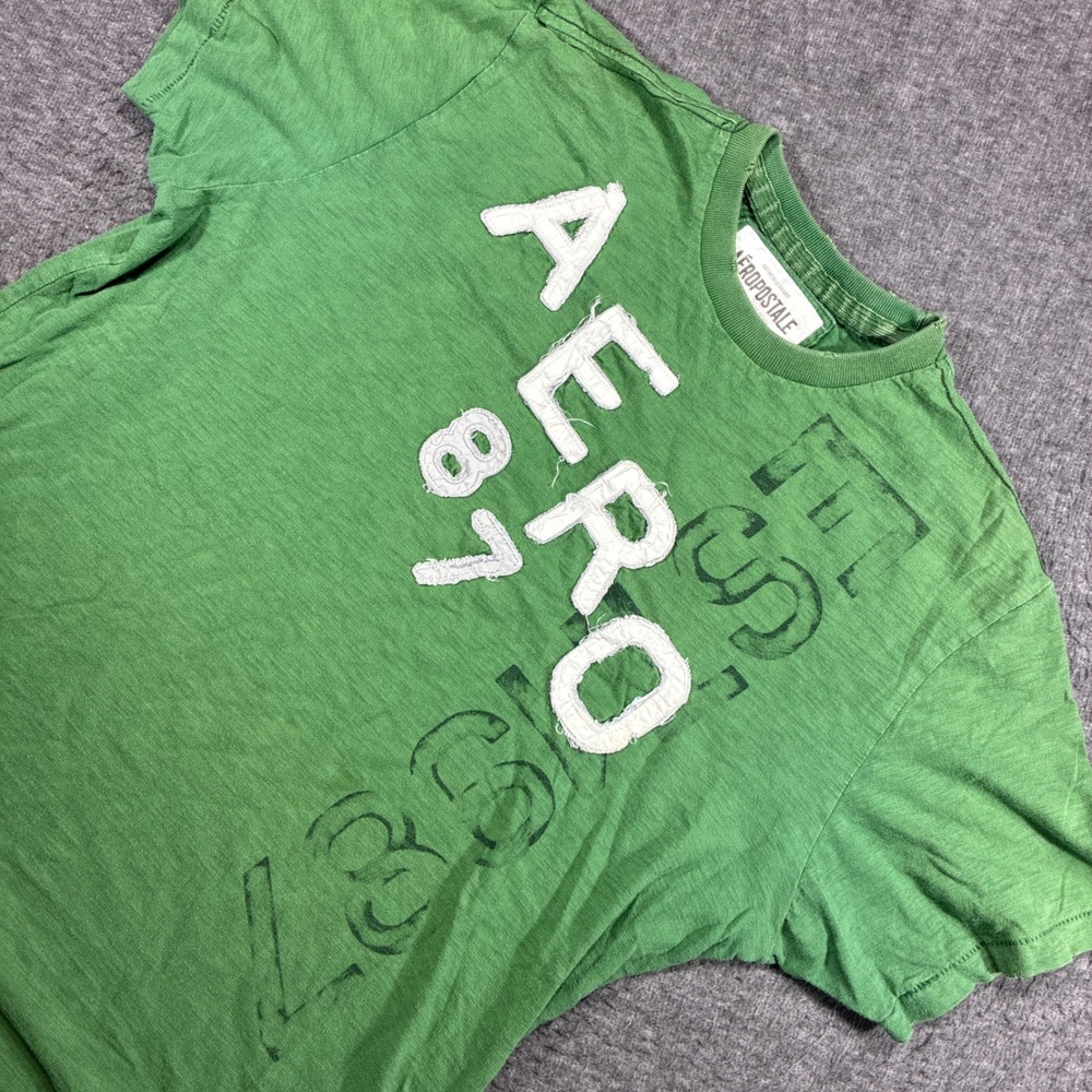 Vintage Aeropostale T Shirt Mens XL Green Y2k Graphic Distressed Logo Beach Surf